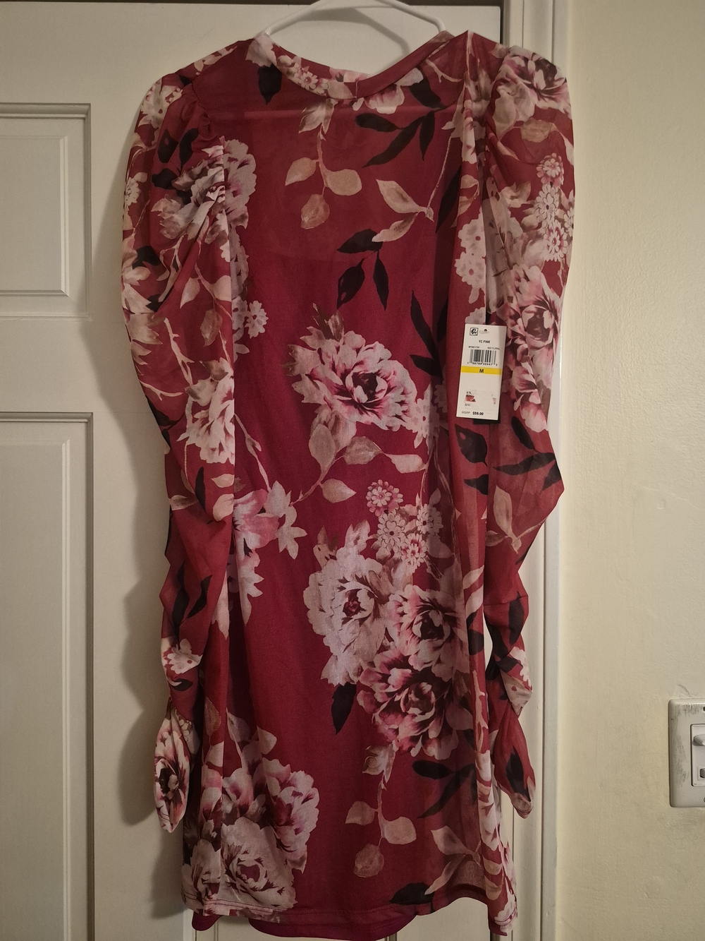 Floral Puff-Sleeve Red Women’s Top